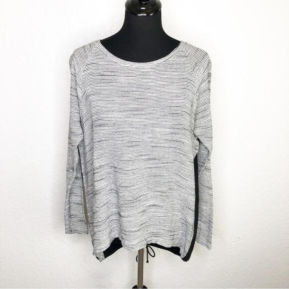 Tibi black white striped knit cotton linen blend tie back top size Large - Picture 1 of 15